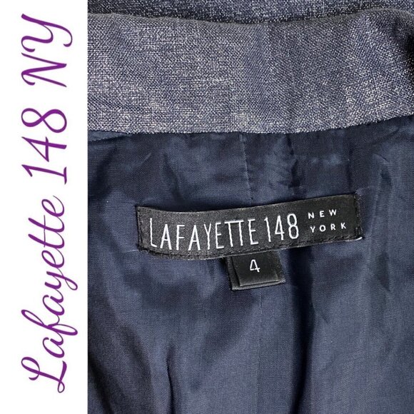 LAFAYETTE 148 NY 100% Linen Charcoal Gray Metallic Silver Blazer Jacket, Size 4 - Picture 6 of 9